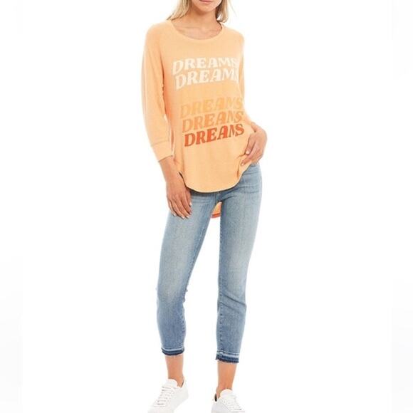 New Wildfox Top Womens Small Orange Dream Shaley Raglan Round Neck Cozy Beach - Picture 16 of 16